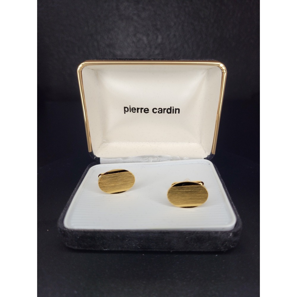 Pierre Cardin Cufflinks Gold Tone Oval Brushed Textured Mens Accessory Boxed